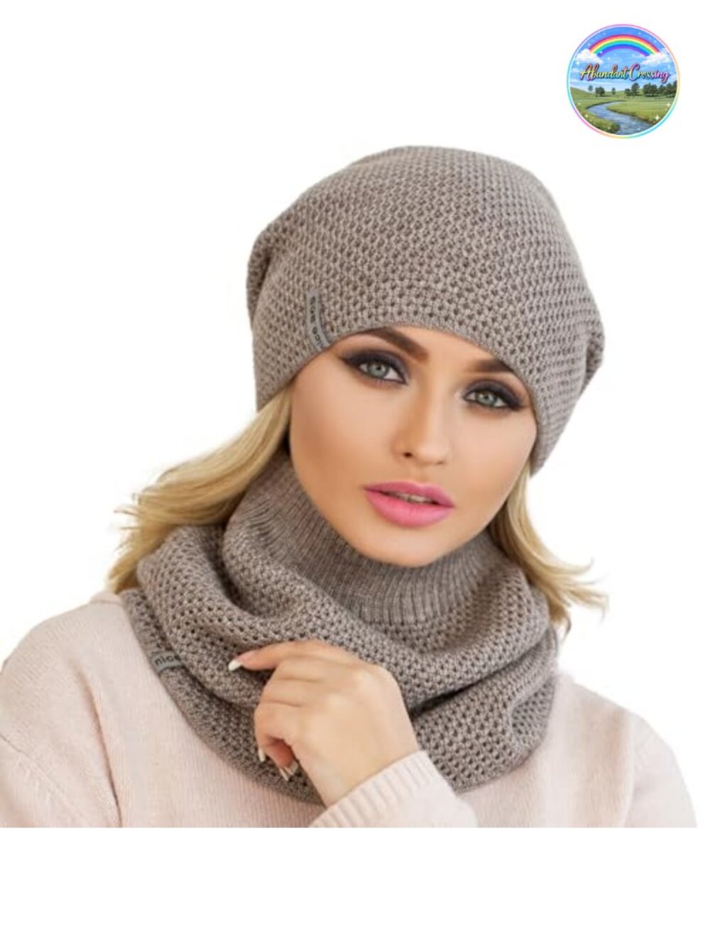 Knit Winter Beanie and Scarf Set Wool Fleece Lined Neck Warmer